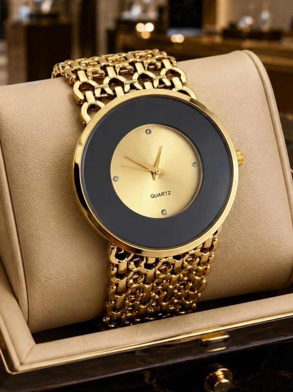 Anthropologie Gold and Black Linked Bracelet Watch